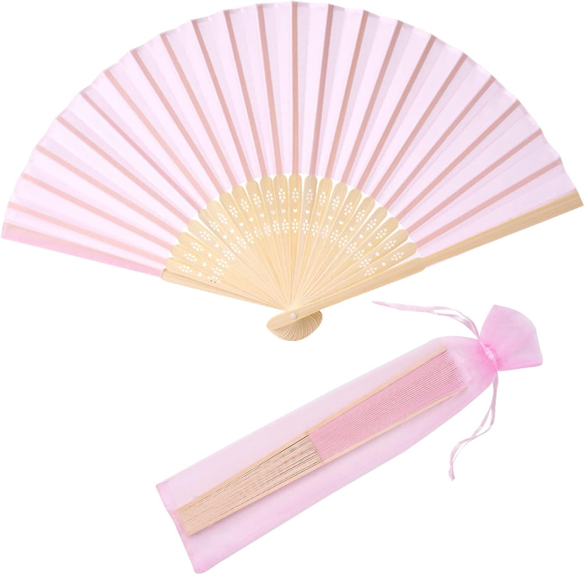 24pcs Imitated Silk Hand Fan Imitated Silk Fabric Bamboo Handheld Folded Fan Bridal Dancing Props