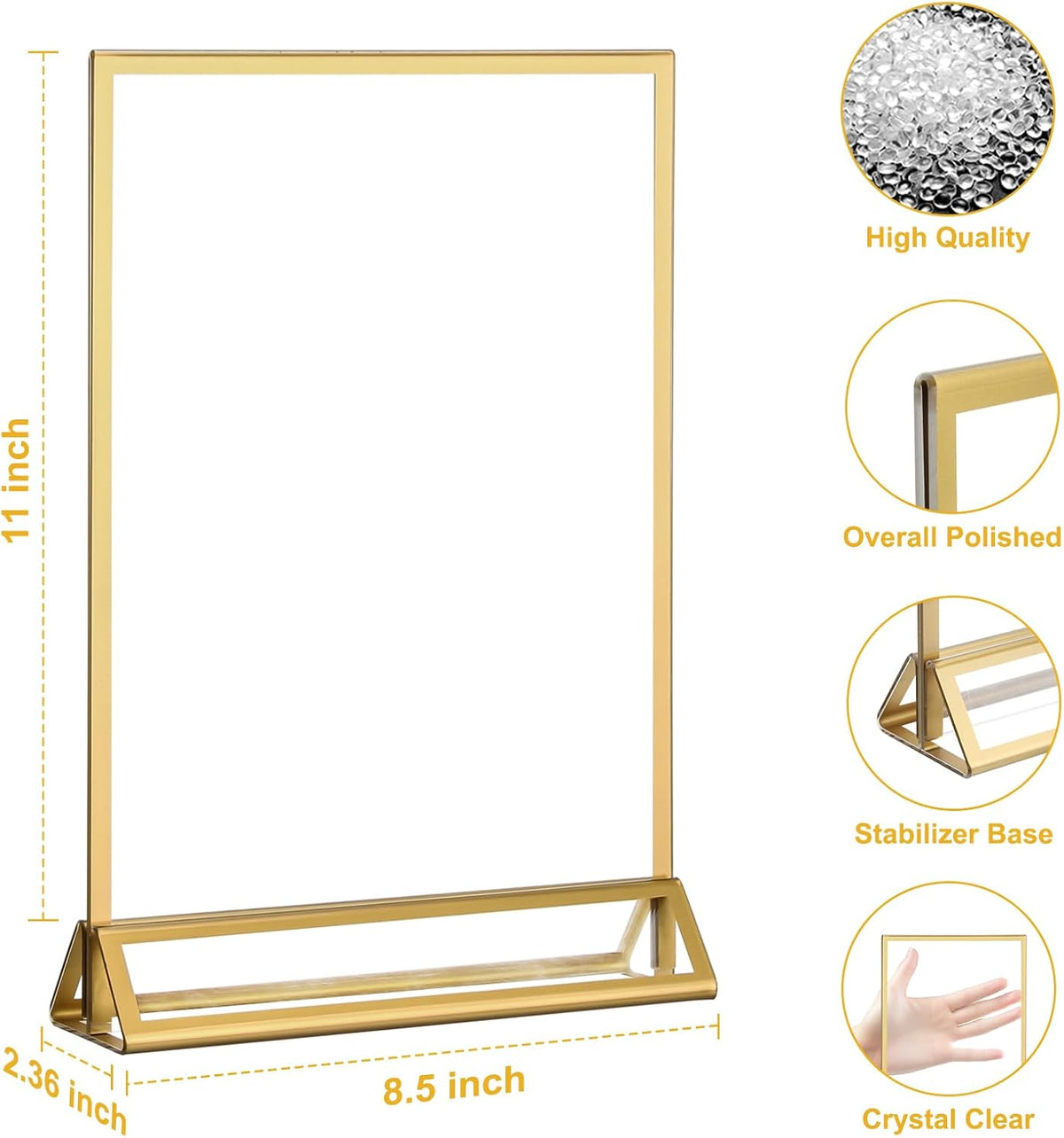 EHWINE 4 Pack Acrylic Sign Holder 8.5 x 11, Double Sided Gold Picture Frame Stand up Table Top Sign