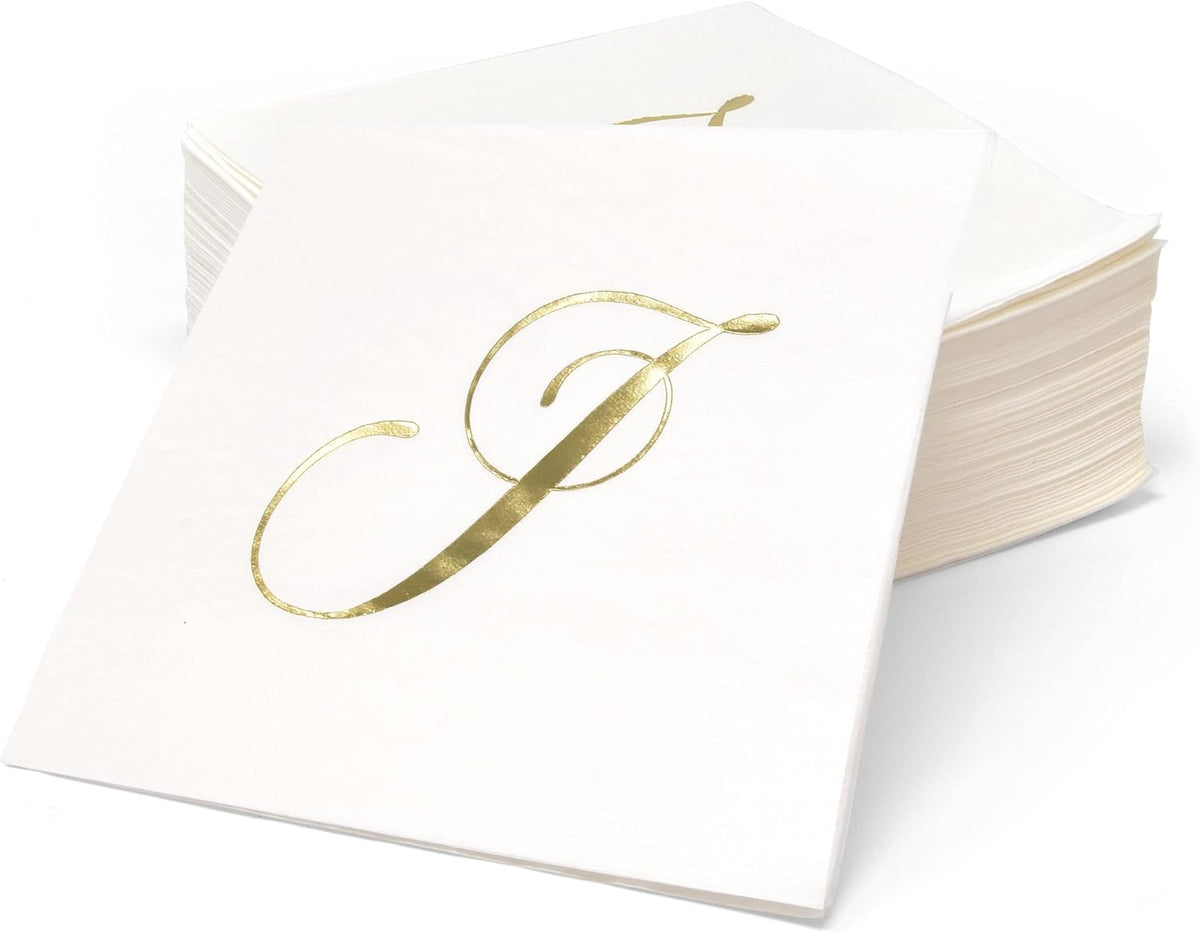 Gift Boutique 100 Gold Foil Monogram J Cocktail Napkins Disposable Paper Hand Towels for Wedding