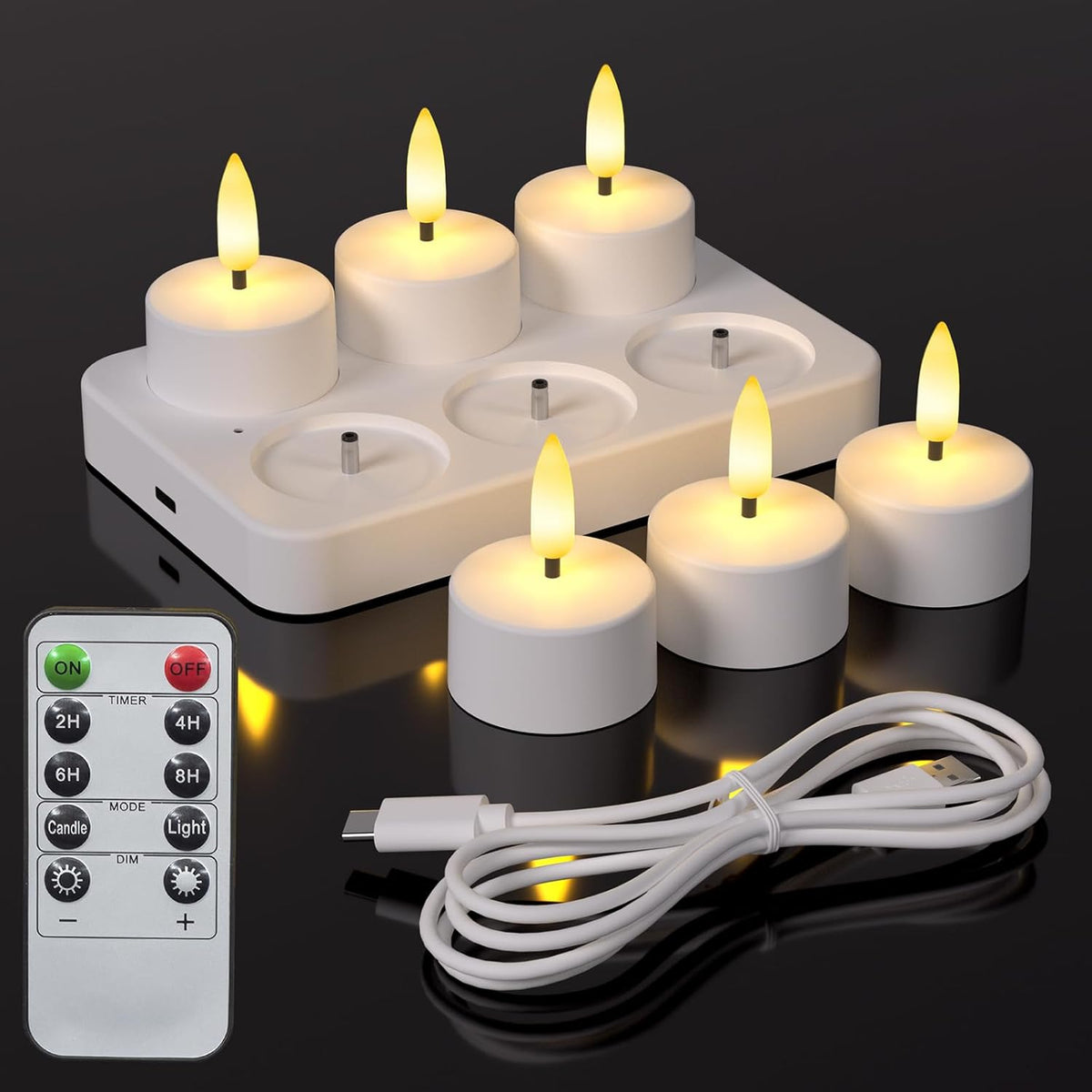 Flameless Tea Lights Candles with Charging Station, LED Tea Lights Candles with Remote Control