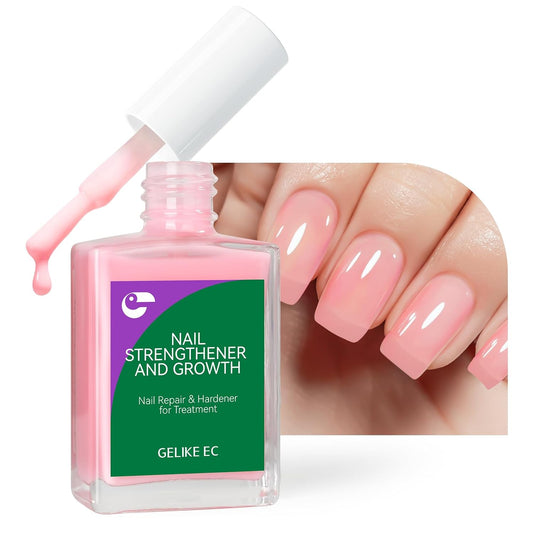 Gelike EC Nail Growth Treatment: Milky Pink 15ml Natural Nail Strengthener for Weak and Damaged