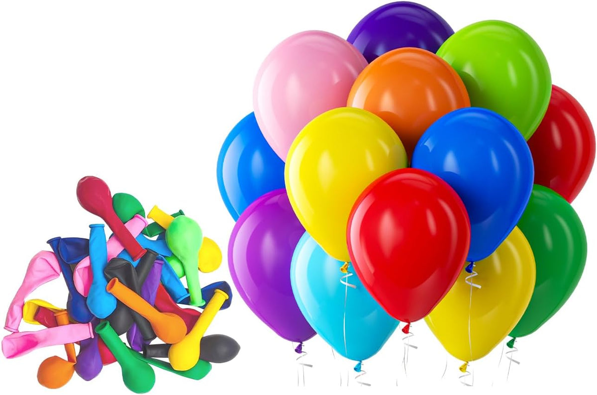 Bezente Assorted Rainbow Latex Balloons - 150 Pack 5 inch Multicolor Helium Balloons for Birthday