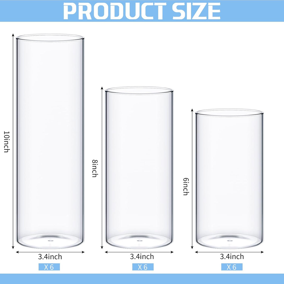 Thin Glass Cylinder Vases 2.5''/3.3'' Diameter 2mm Wall Thickness Clear Flowers Vase Hurricane