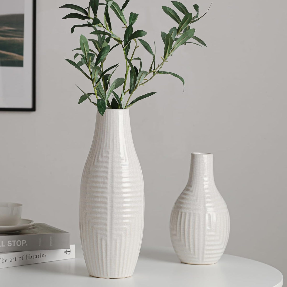 hjn hjn White Vase -Ceramic Vase for Home Decor, Modern Decor Vases for Living
