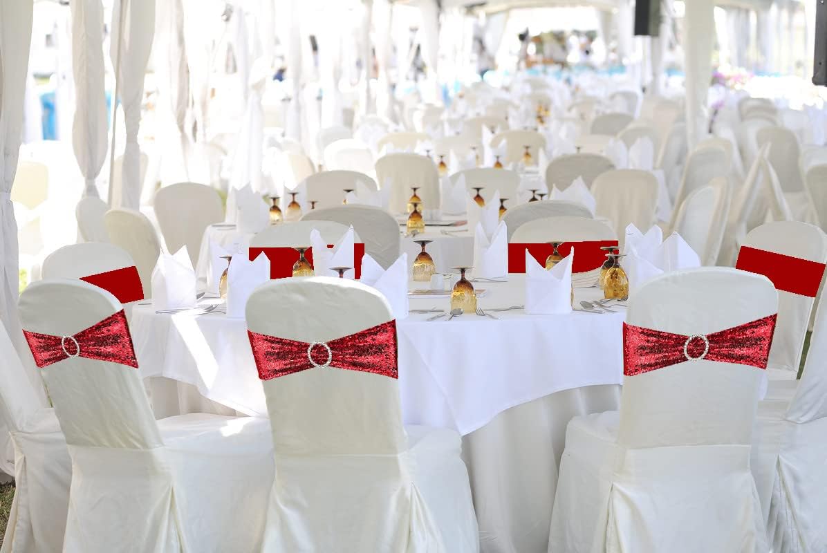 Sequin Chair Sashes Stretch Chair Bands Spandex Polyester Bows for Party Hotel Wedding Banquets