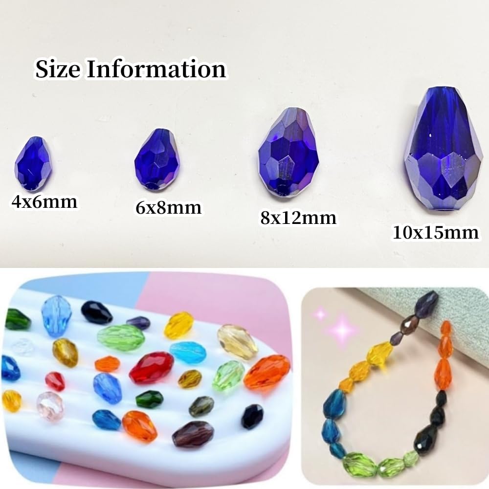 50pcs 10x15mm Teardrop Crystal Glass Beads Vertical Hole Faceted Glass Teardrop Spacer Beads for