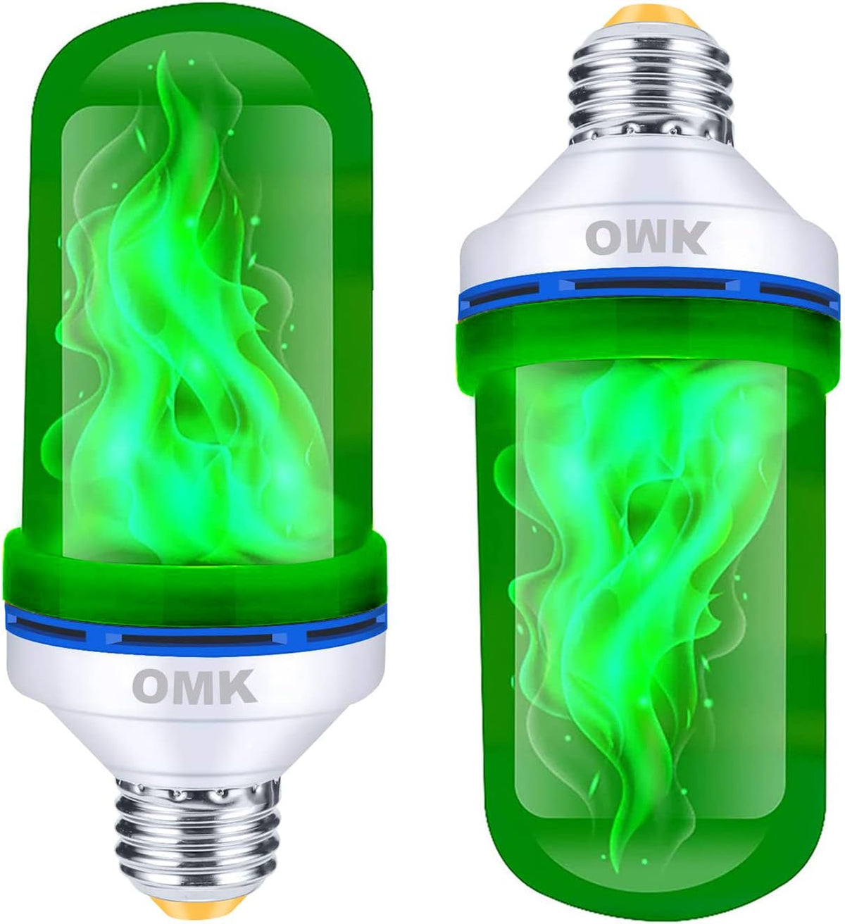 OMK - Christmas Decorations LED Flame Effect Light Bulbs - Upgraded 4 Modes Green Fire Simulated