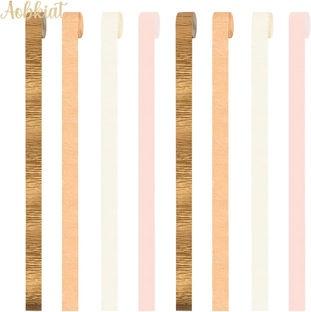 AOBKIAT Wedding Decor Gold Pink Orange Gold Crepe Paper 8 PCS Streamers Party Decorations for