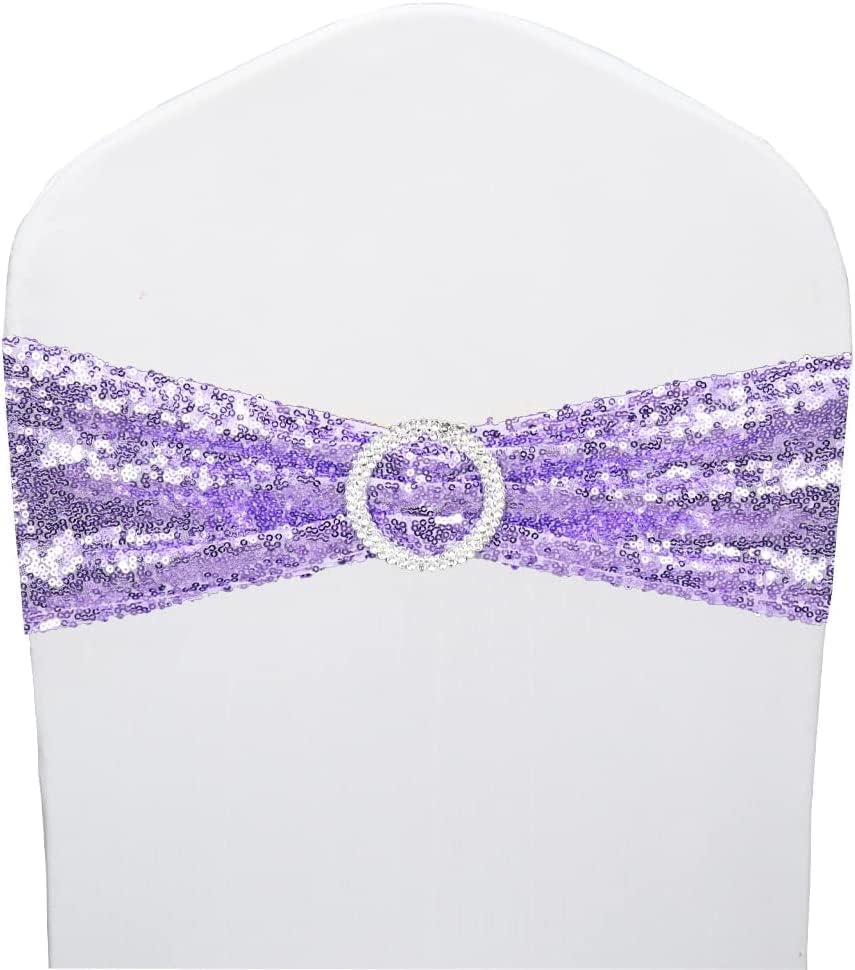 50 Pcs Sequin Chair Sashes Stretch Chair Bands Spandex Polyester Bows for Party Hotel Wedding