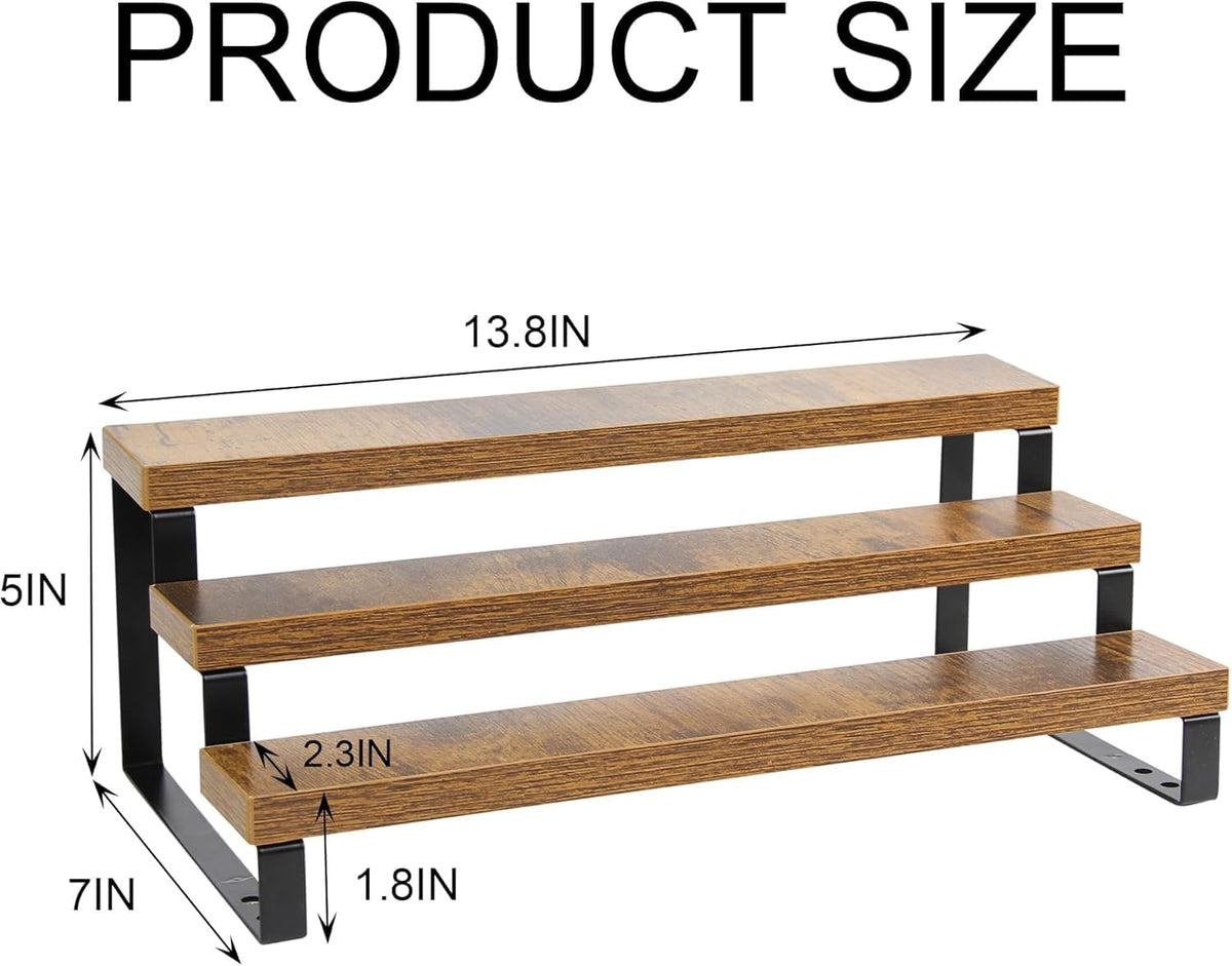 4-Tier Wooden Display Riser Shelf Stand for, Makeup, Cupcake, Condiment & Dolls Collection Home