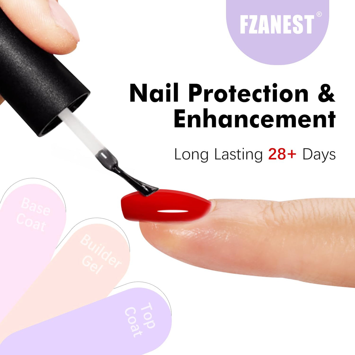 FZANEST Builder Gel With Top and Base Coat HEMA TPO-Free, 15ml * 3pcs Clear Gel Nail Polish Kit for