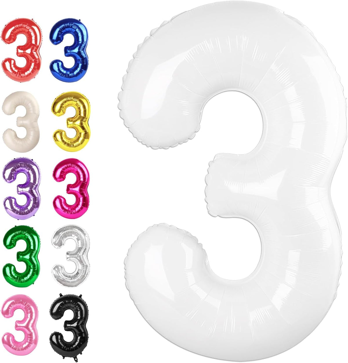Large 40 Inch White 3 Number Balloon, 3 13 23 30 33 36 38 White Birthday Party Decorations, Numbers