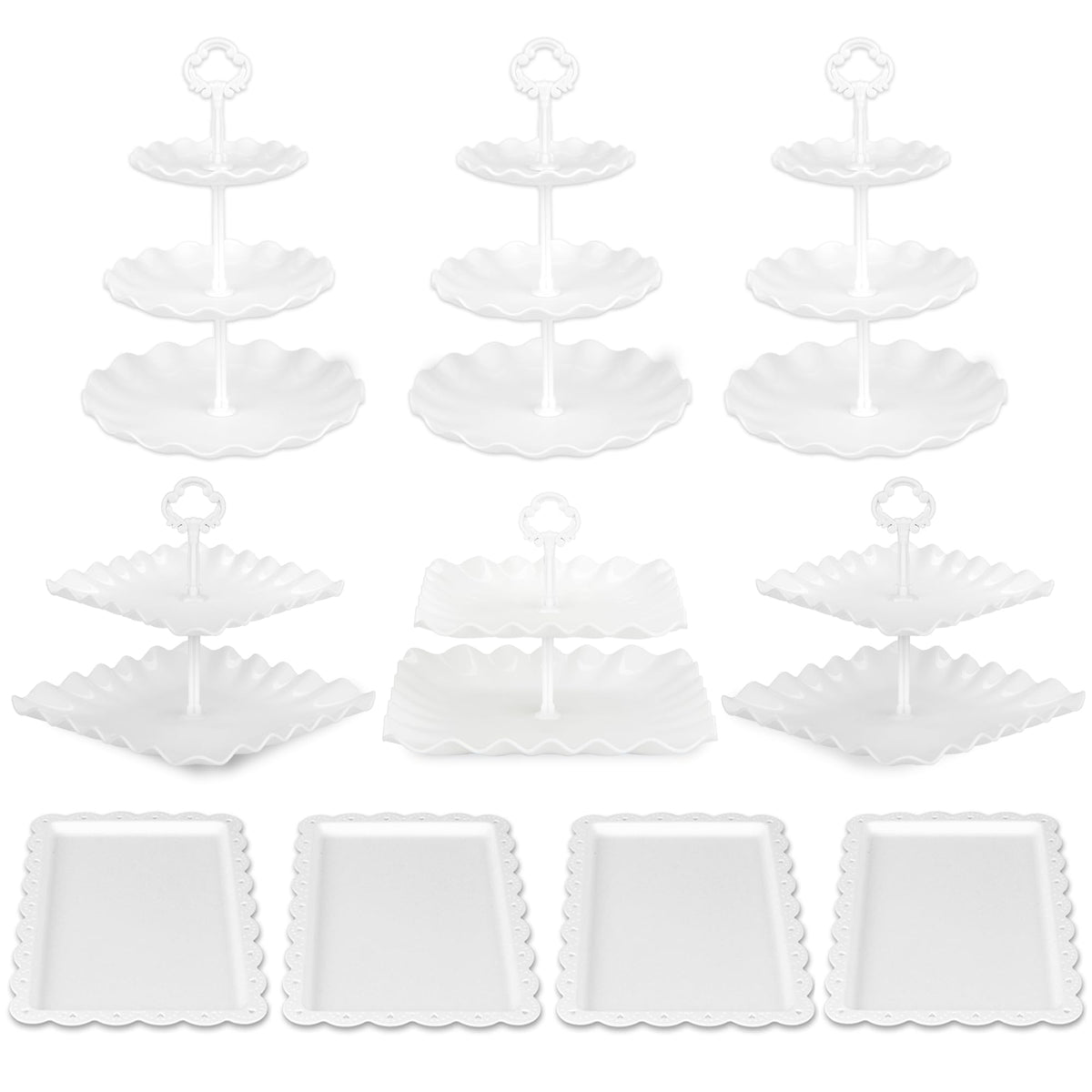 Pack of 11 NWK Cake Stand Set of Cupcake Stand, Tray & Table Cloth (White)