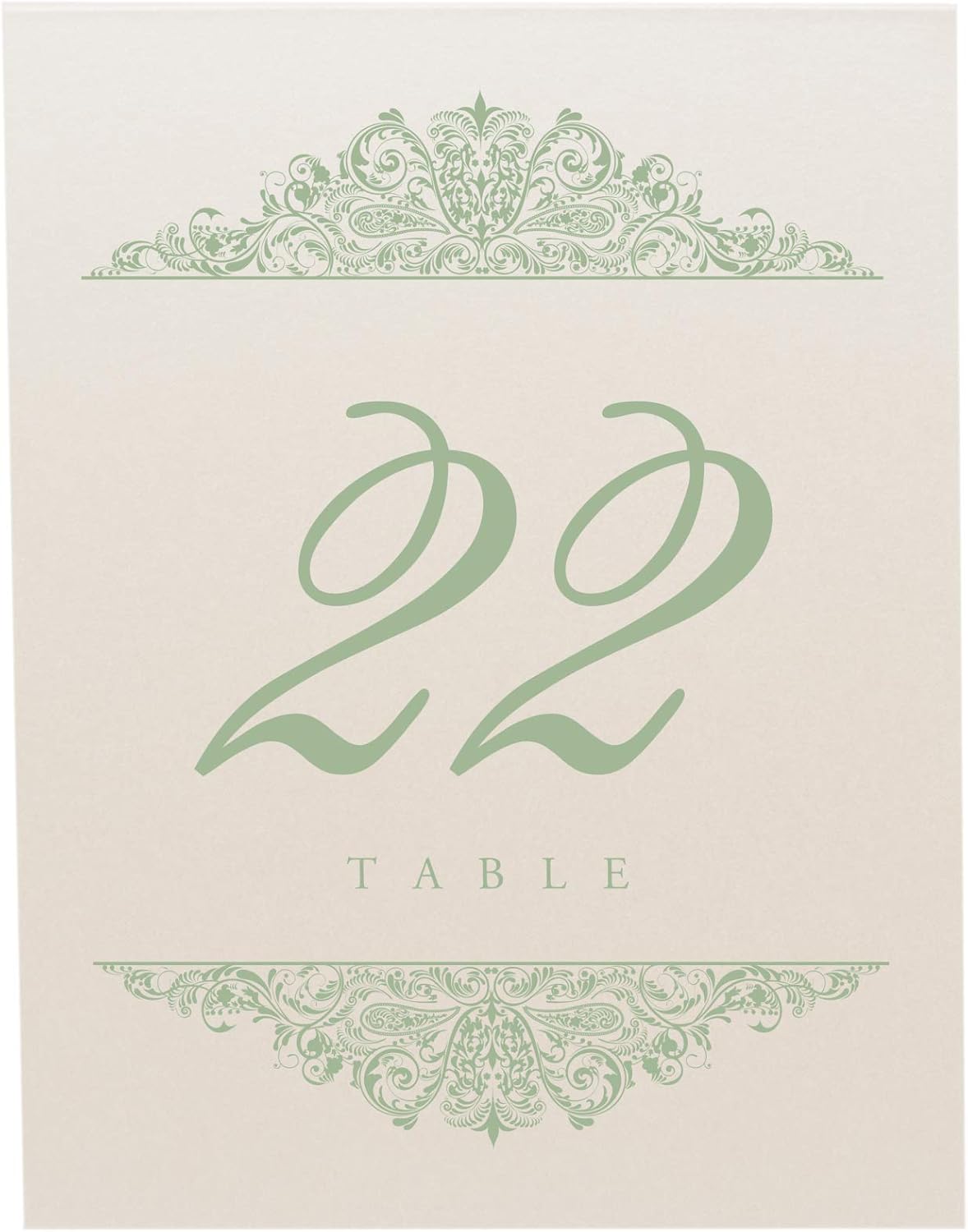 Paisley Wedding Table Numbers (Select Color/Quantity), Champagne, Sage, 1-80, Double Sided, Tent or