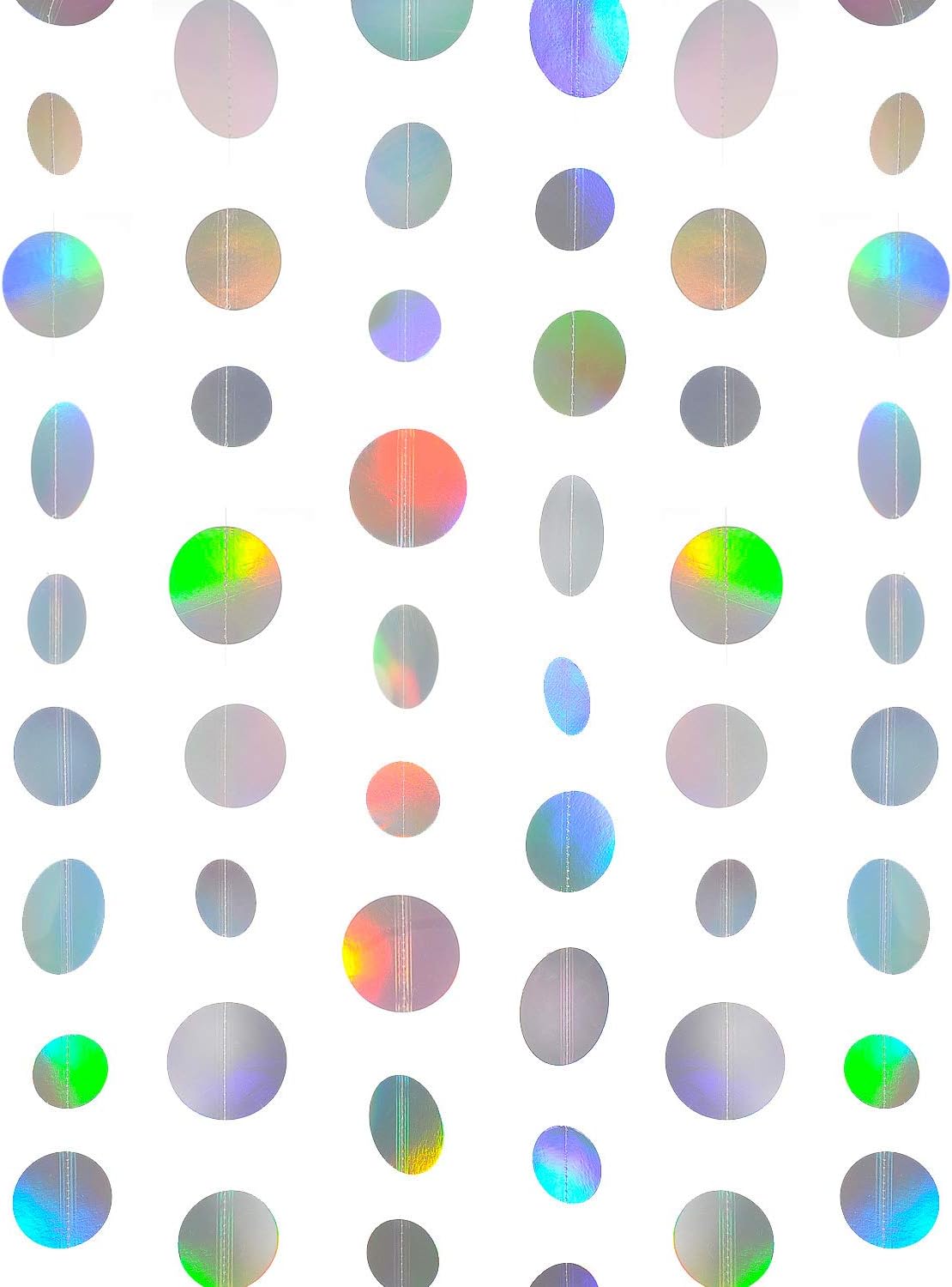 Holographic Paper Garland Shiny Iridescent Circle Dots Party Streamer Banner Backdrop Hanging