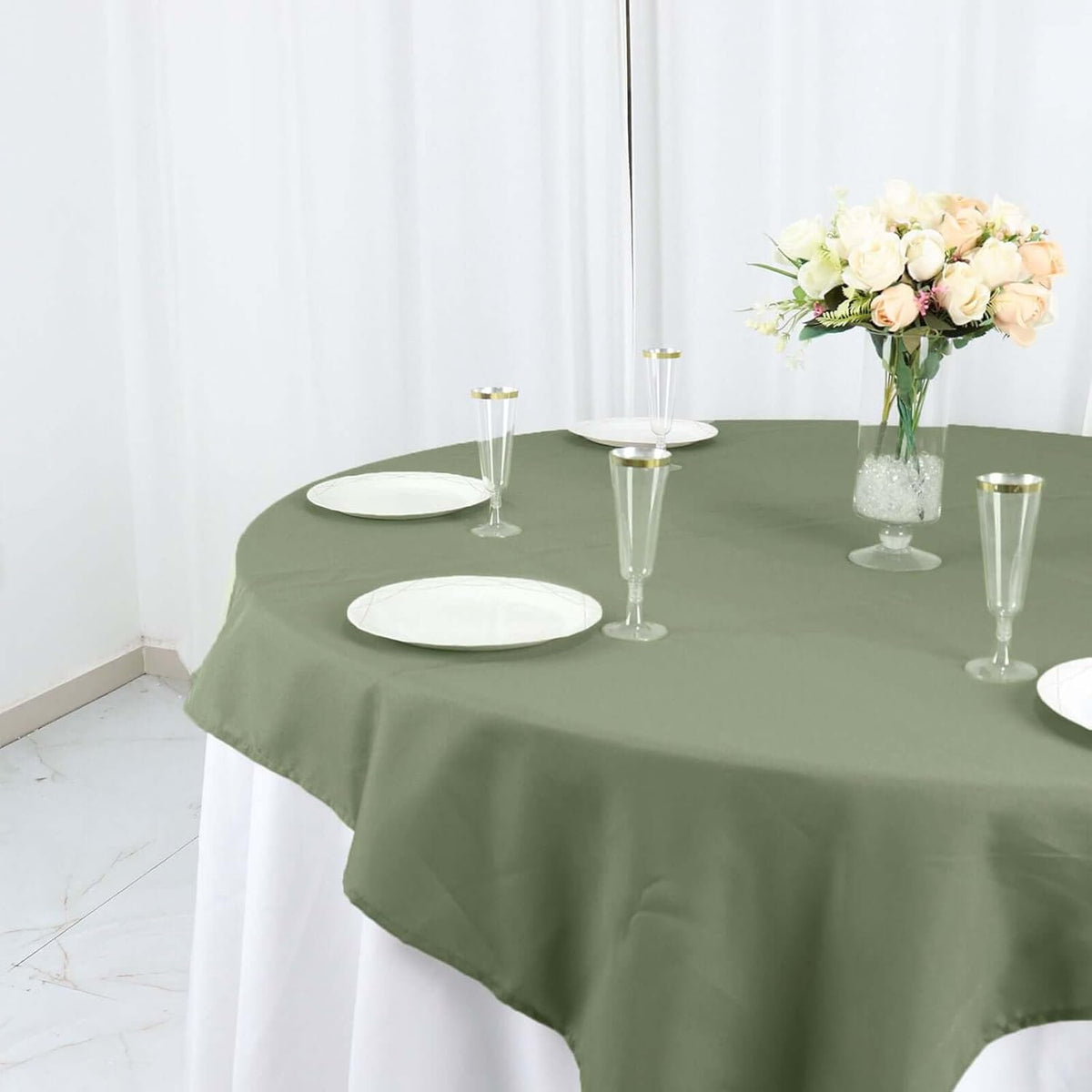 Efavormart 54x54 Eucalyptus Sage Green Wholesale Linens Seamless Polyester Square Linen Tablecloth