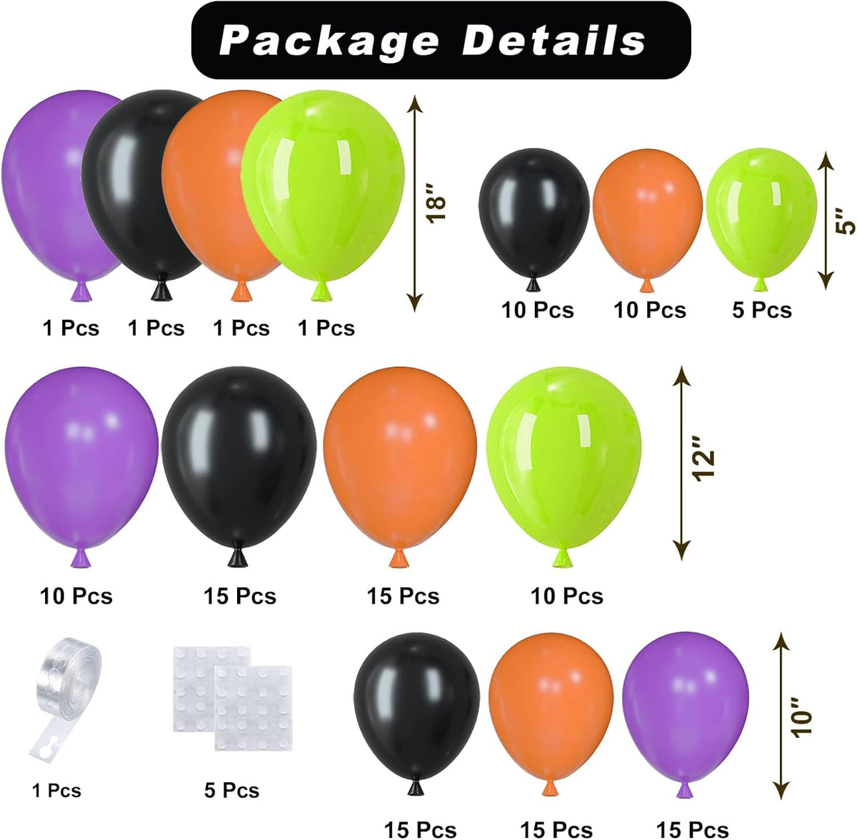 Halloween Balloon Arch Garland Kit, 124pcs Black Purple Orange Green Latex Balloons Arch for