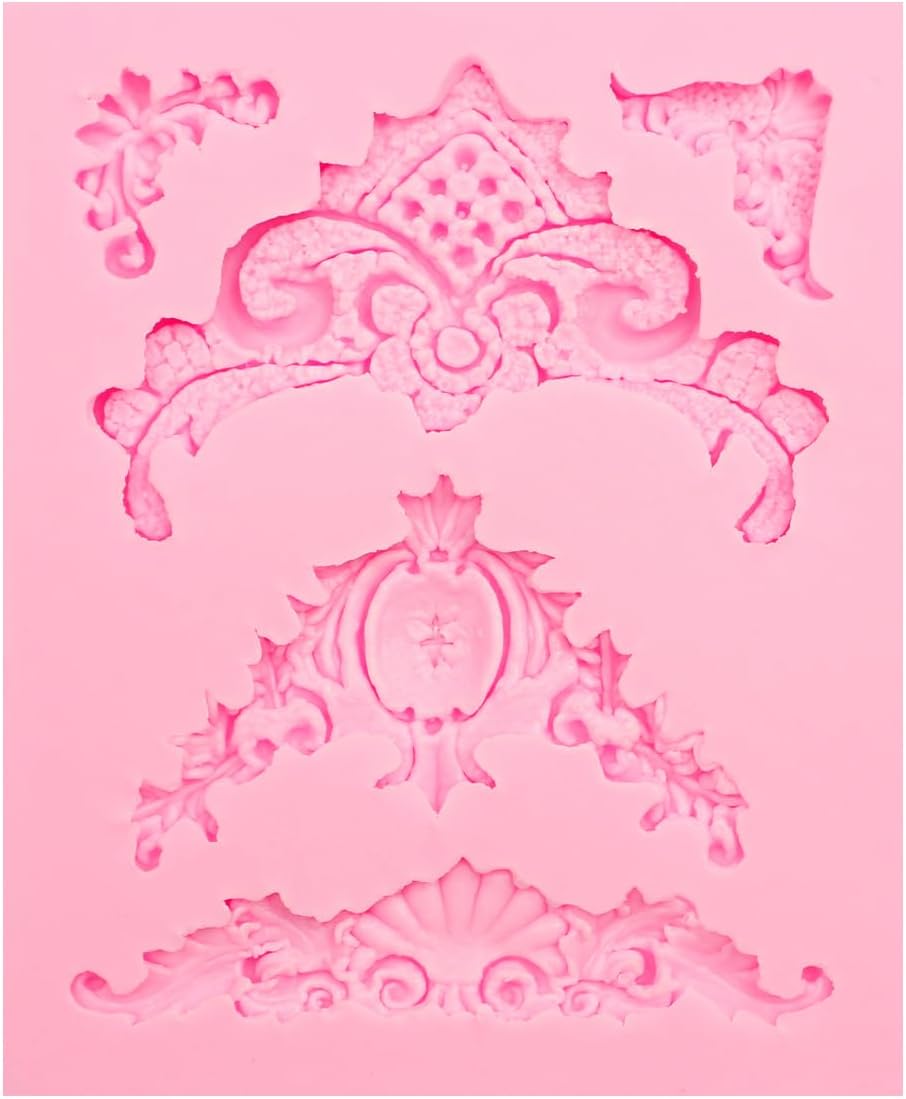Baroque Scroll Silicone Fondant Molds, 8-Piece Decorative Border Cake Molds Set for Cupcake Topper