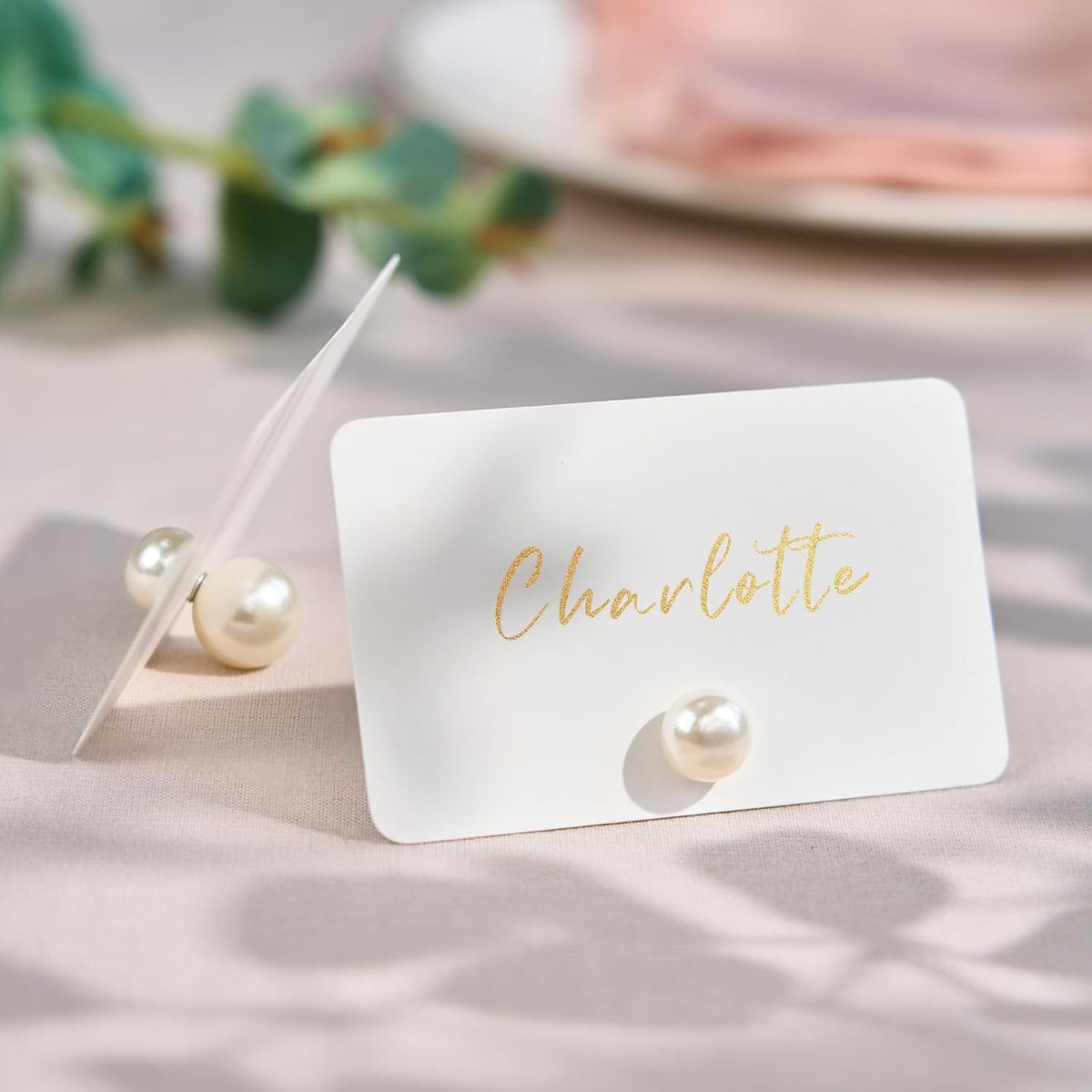 UNIQOOO 24Pcs Decorative Pearl Place Card Holders Bulk, Elegant Ivory Name Card Stands Set, for