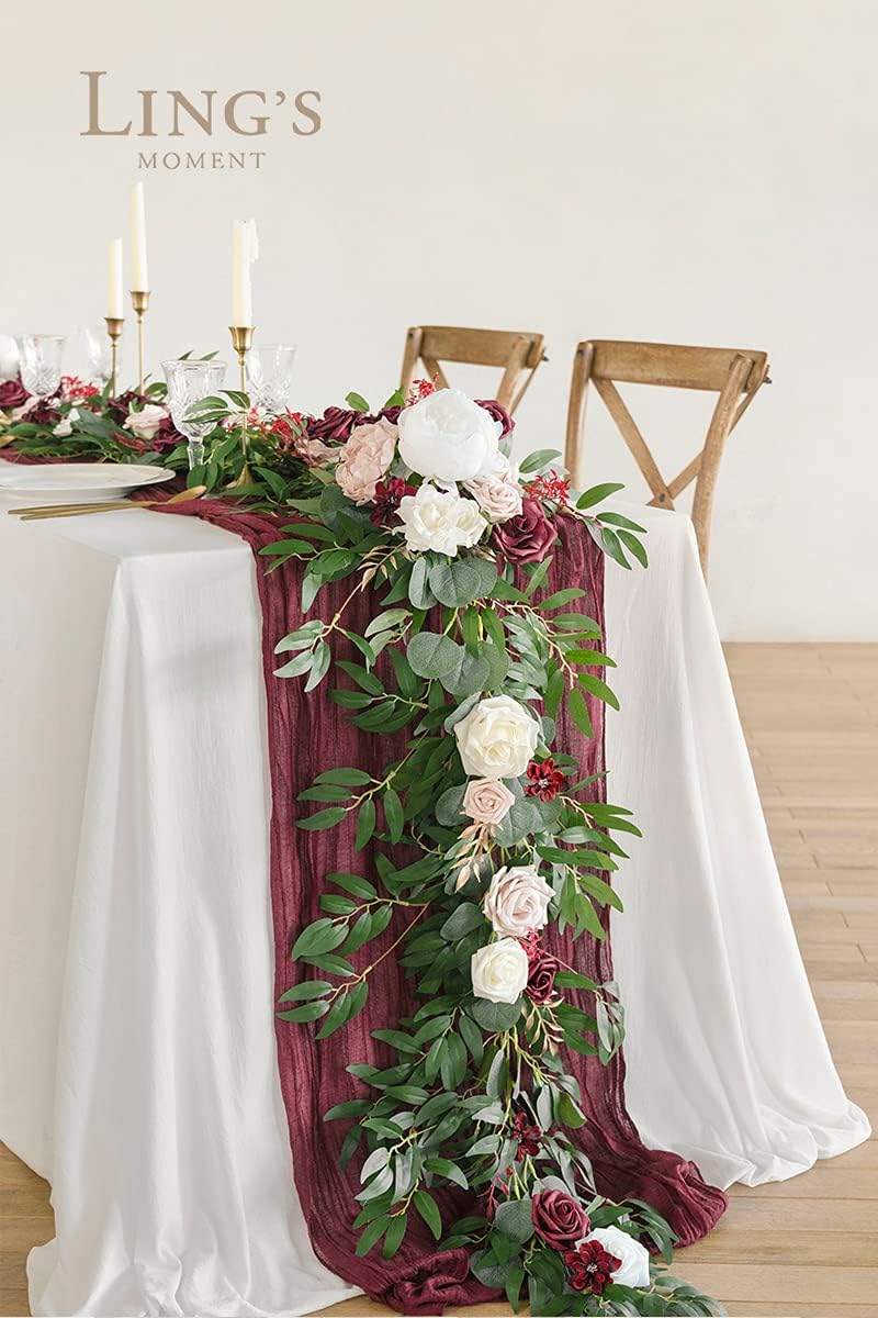 Ling's Moment Flower Garland - 6FT Eucalyptus & Rose - Sweetheart Table Decor for Wedding