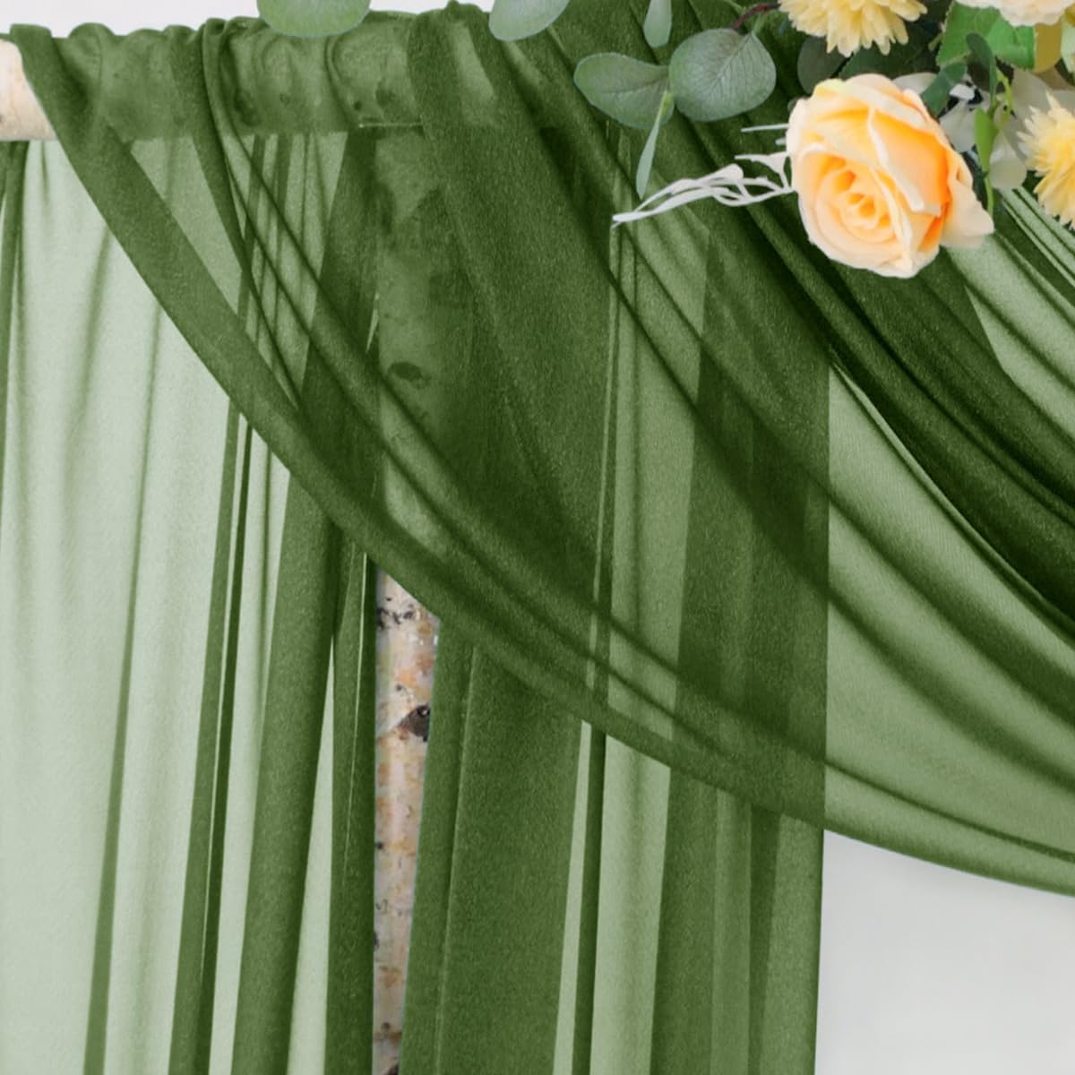 Socomi Olive Green Wedding Arch Draping Fabric 29" x 20Ft 1 Panel Sheer Outdoor Curtain Drapes