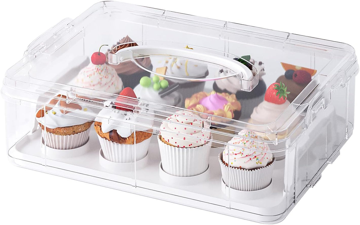 Cupcake Carrier with Lid and Handle,Cookie, Cake, Cupcake and Brownie Storage Carrier, Holds 12