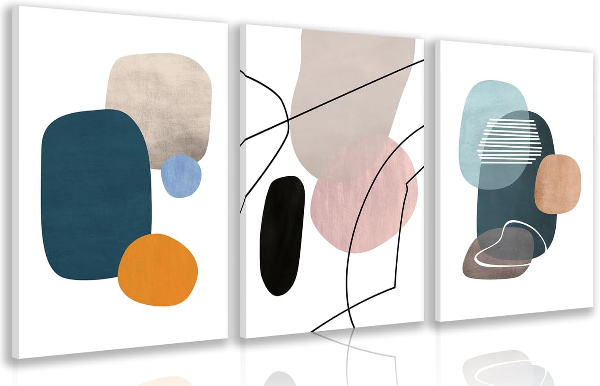 IAFWZX Framed Abstract Geometric Wall Art, Orange Blue Beige Color Block Wall Decor, Modern