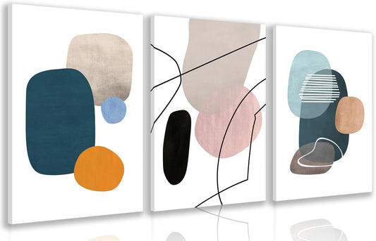 IAFWZX Framed Abstract Geometric Wall Art, Orange Blue Beige Color Block Wall Decor, Modern