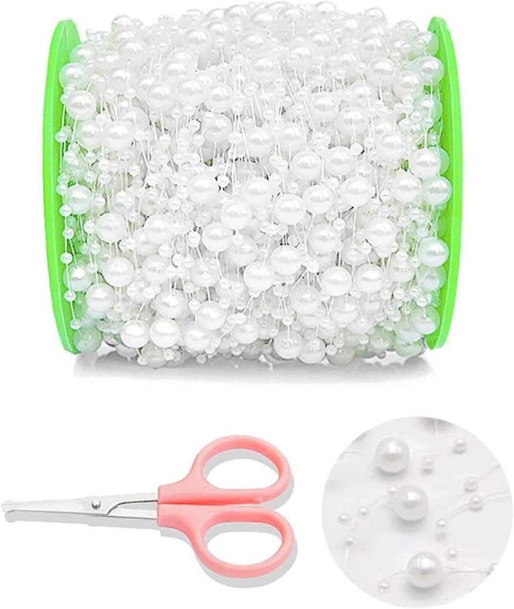 DomeStar 200FT White Pearls String, Artificial Pearl Strand Beaded Wire, for Home Decor, Garland