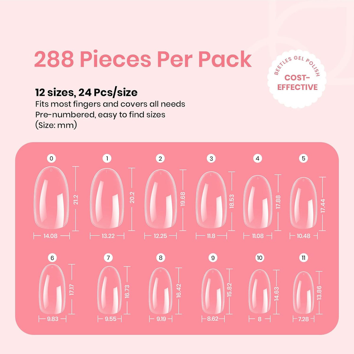 Beetles Gel Nail Tips 288Pcs Pre-Shaped Short Oval Fake Nails Gelly Tips Clear Press on Nail Tips