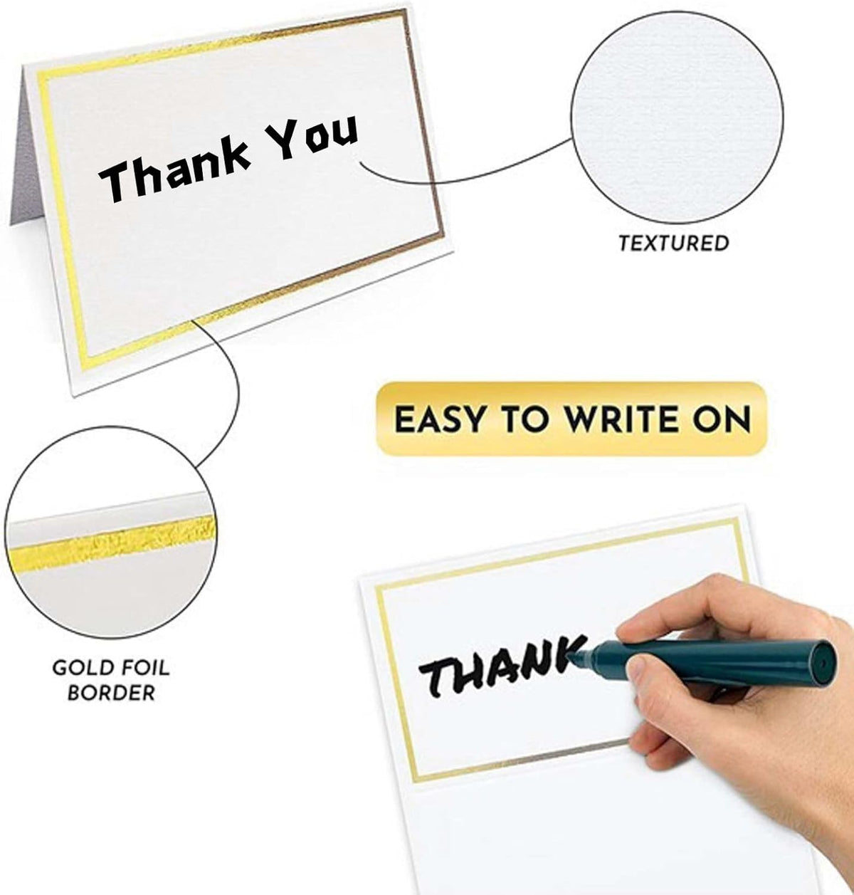 50Pcs Table Place Cards Wedding Name Cards with Gold Foil Border White Blank Small Tent Card for