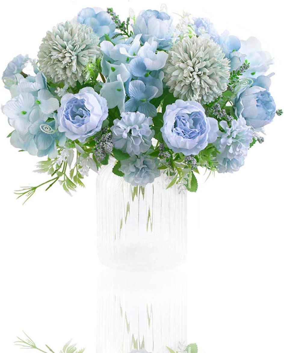 Artificial Flowers, Fake Peony Silk Hydrangea Bouquet Decor Plastic Carnations Daisy Realistic