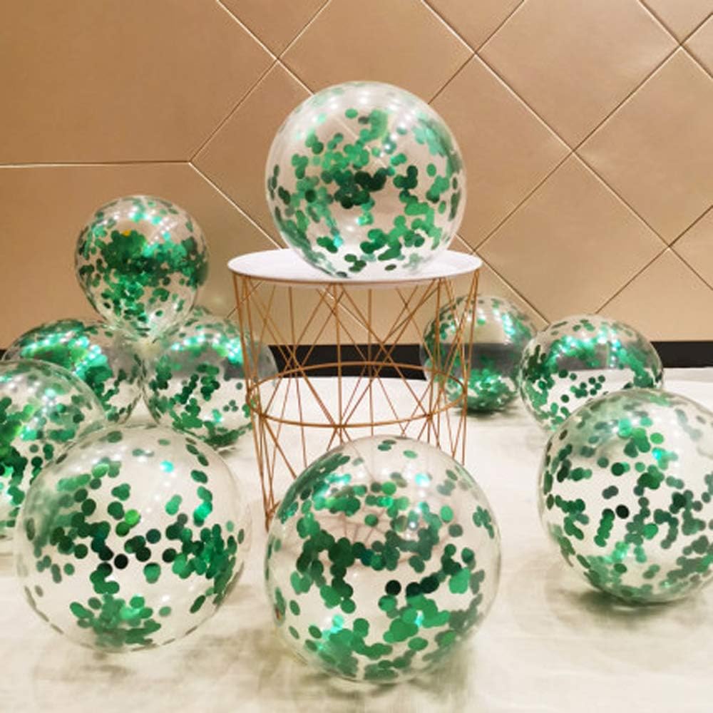 Green Confetti Balloons 12 inch, 50 Pcs Clear Balloon with Green Confetti for Graduation Birthday