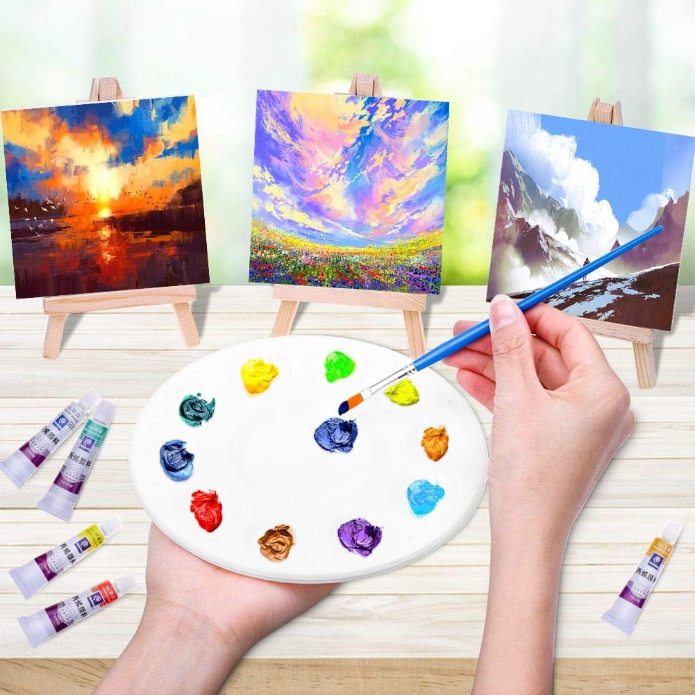 Mini Canvases 18 Pack, Cridoz Small Painting Canvas with Mini Easel 4x4 Inches Art Canvases
