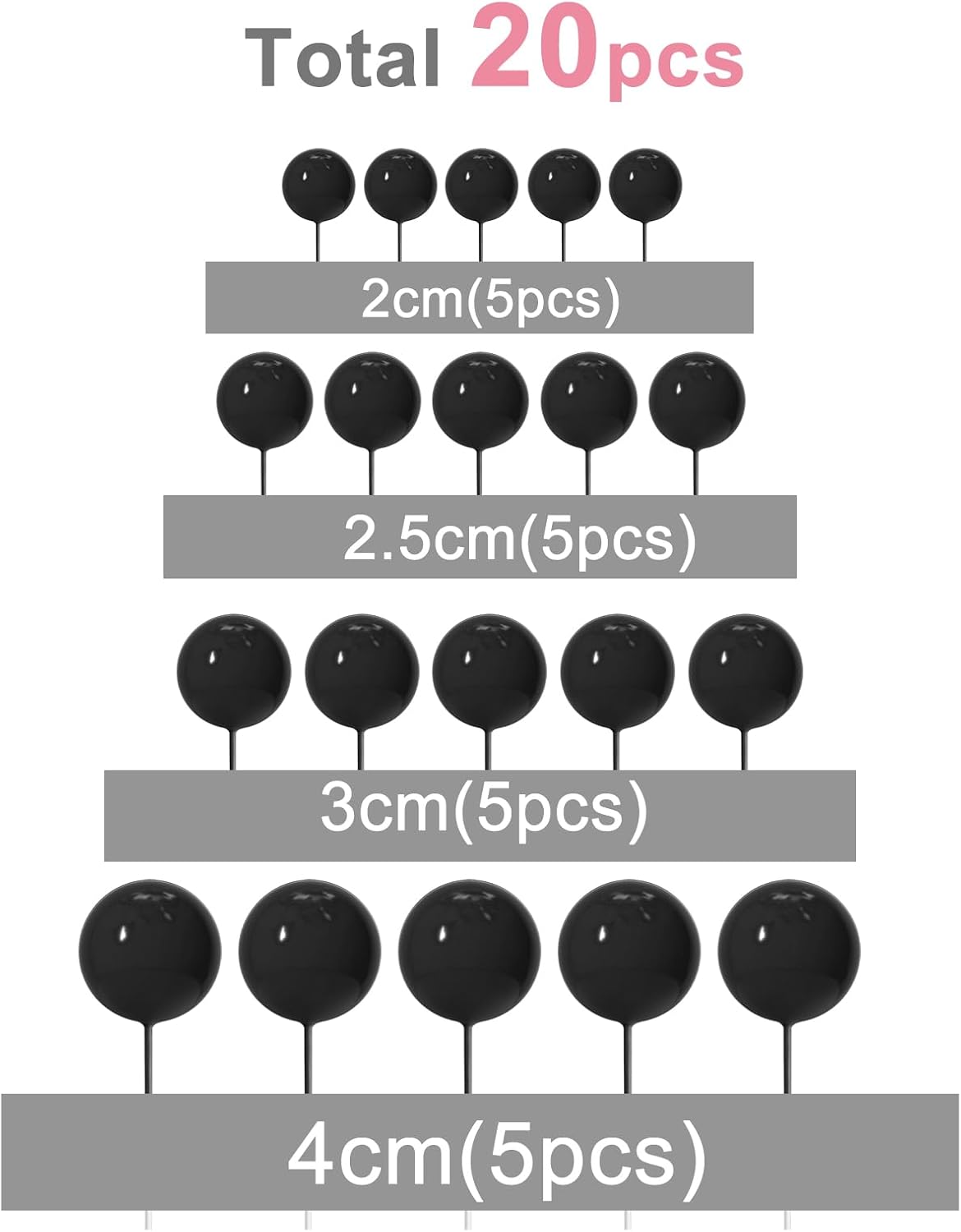 ASTARON 20 Pcs Ball Cake Topper Decorations Mini Balloons Cake Toppers Sticks Black Balls Cake