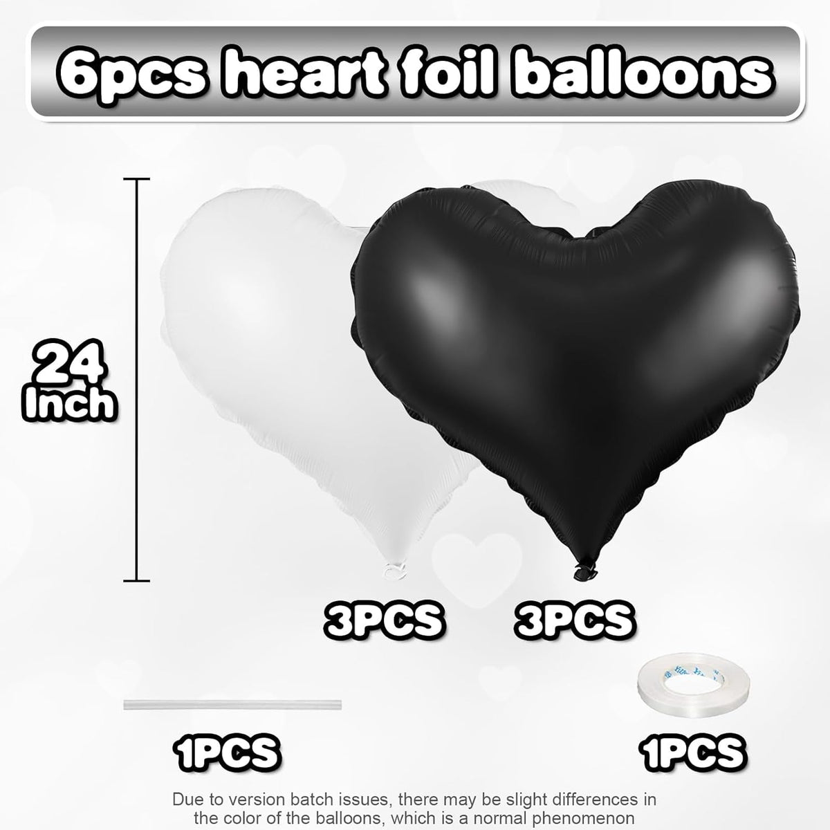 Black White Heart Balloons,24Inch Large Black Heart Foil Balloons for Valentine's Day Birthday