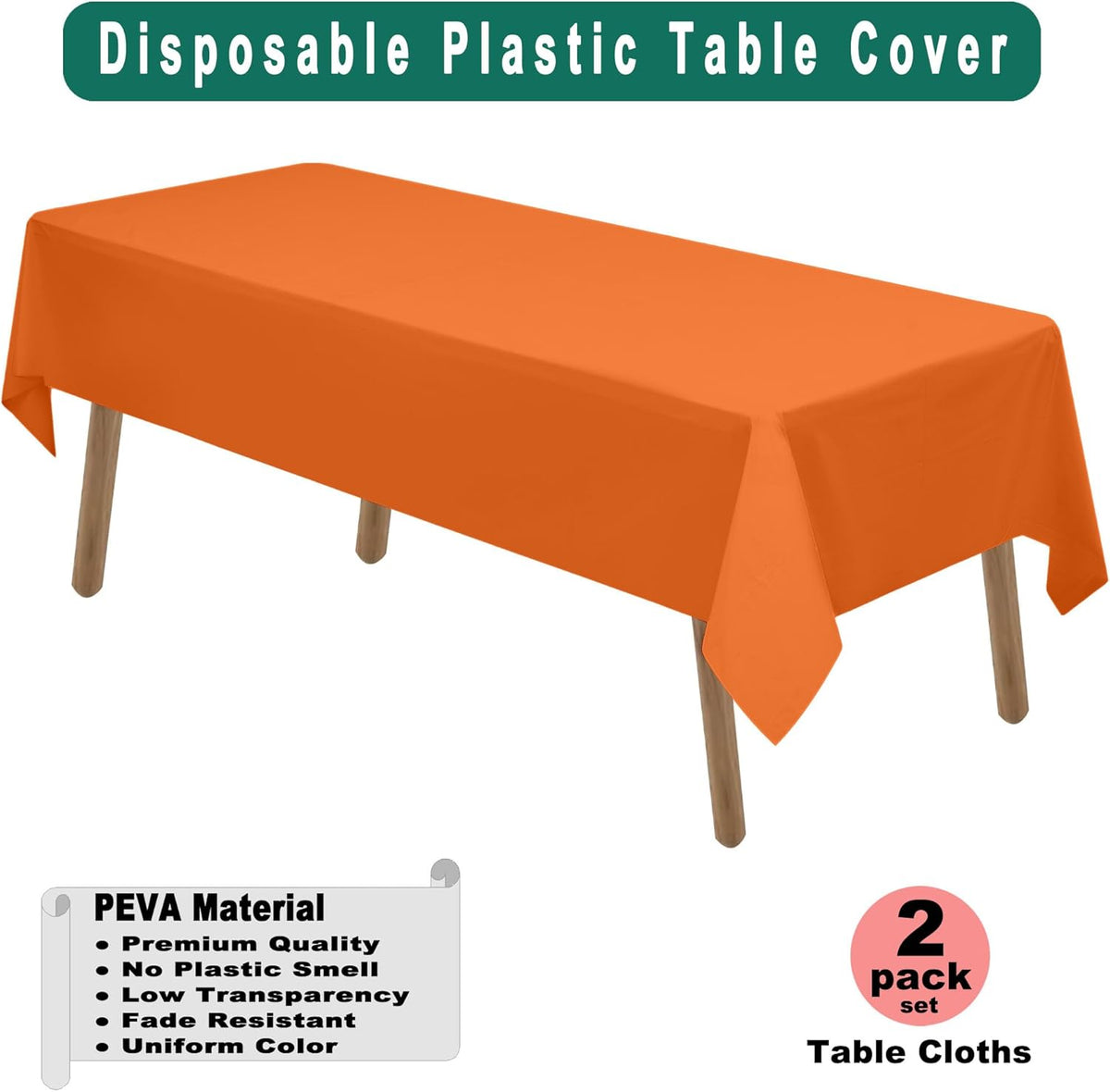 PARTY ULYJA Orange Plastic Tablecloths 2 Pack Disposable Table Covers 54 x 108 Inch PEVA Fall