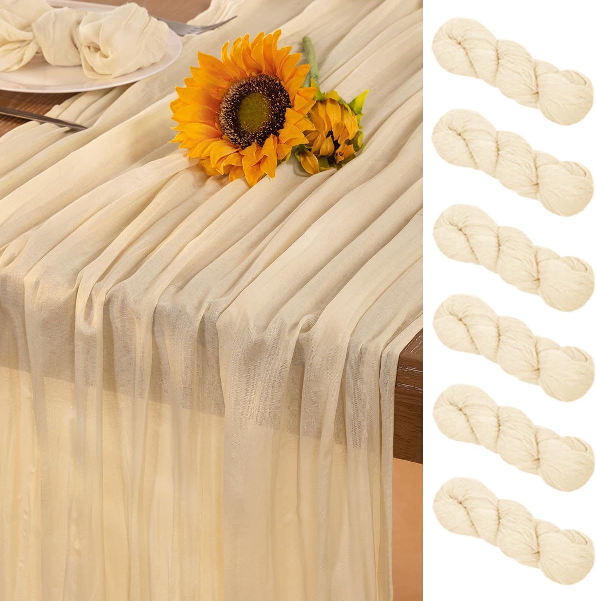 Beige Cheesecloth Table Runner 6 Pack Fall Table Runners 120 Inches Boho Gauze Cream Cheese Cloth