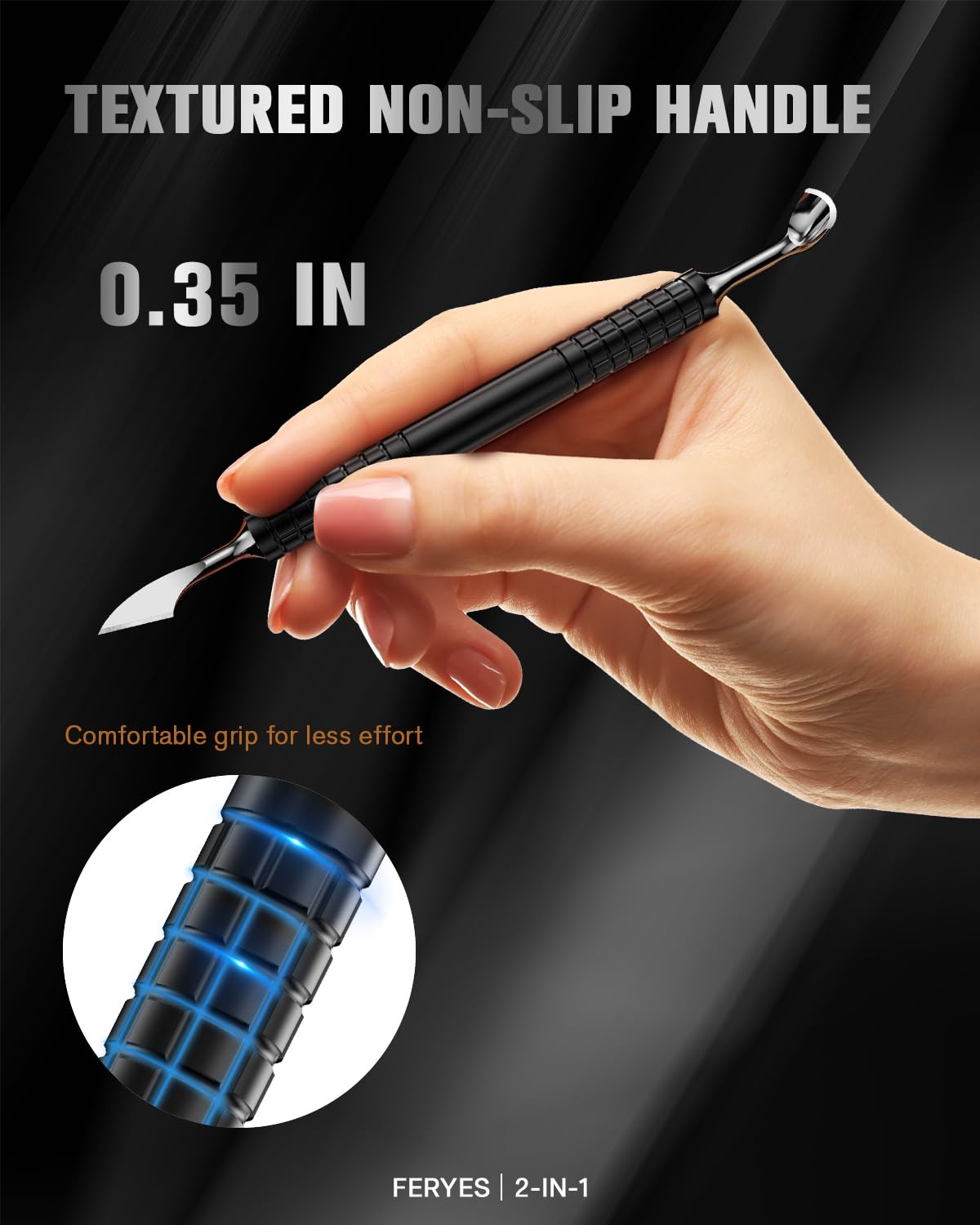 FERYES Upgraded Dual-Head Cuticle Pusher Tool - Horseshoe Shape & Chisel Edge Stainless Steel