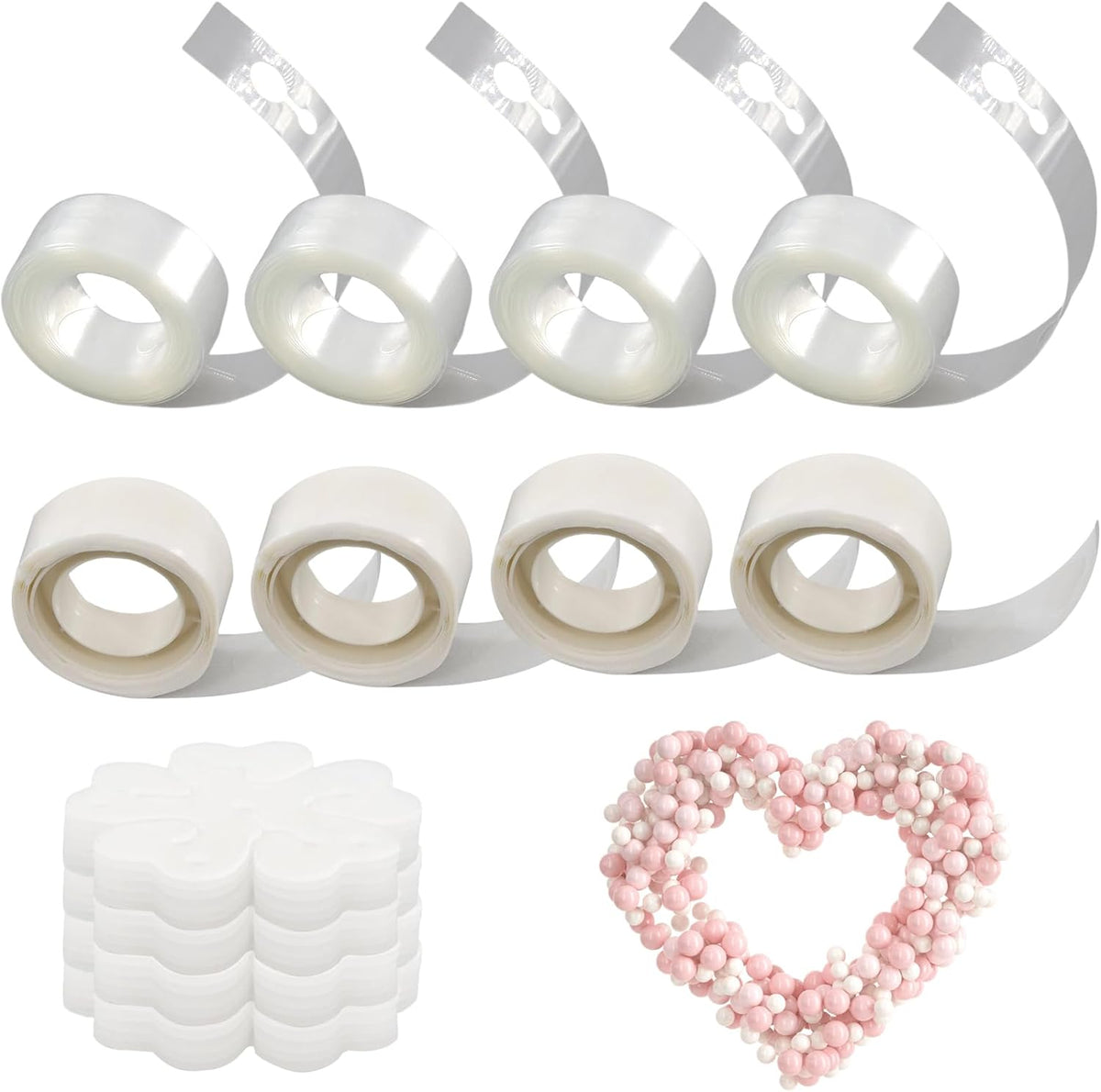 Balloon Arch Strip Kit, 20 PCS Balloon Arch Clips & 65.6Ft Tape Strip & 400 Glue Points Dots
