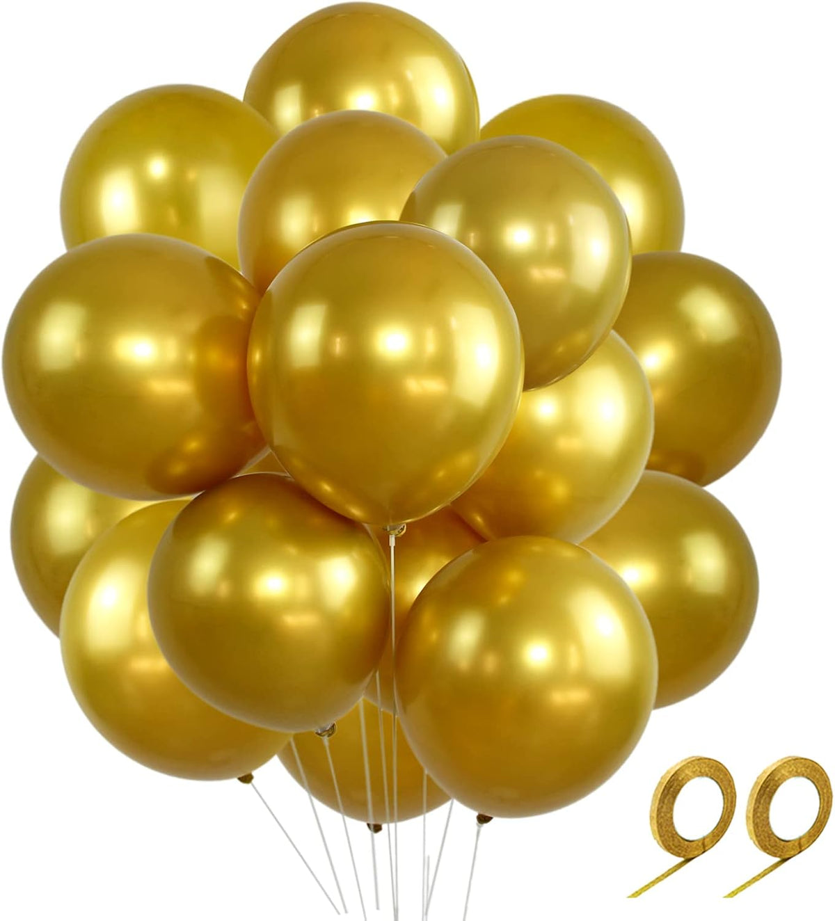 Gold Metallic Balloons 12 Inch, 100pcs Latex Helium Balloons for Birthday Graduation Baby Shower