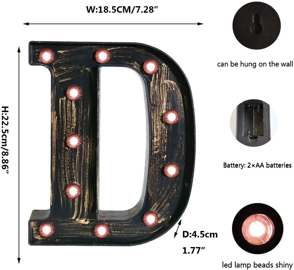 OYCBUZO Golden Black Led Marquee Letter - Industrial, Vintage Style Light Up Alphabet Letter Sign