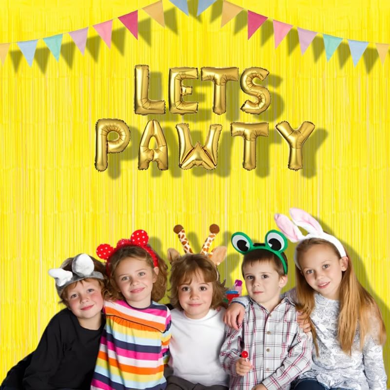 BRAVESHINE Foil Fringe Curtain Backdrop - 2 Pack Yellow Tinsel Photo Booth Backdrop Party Streamers