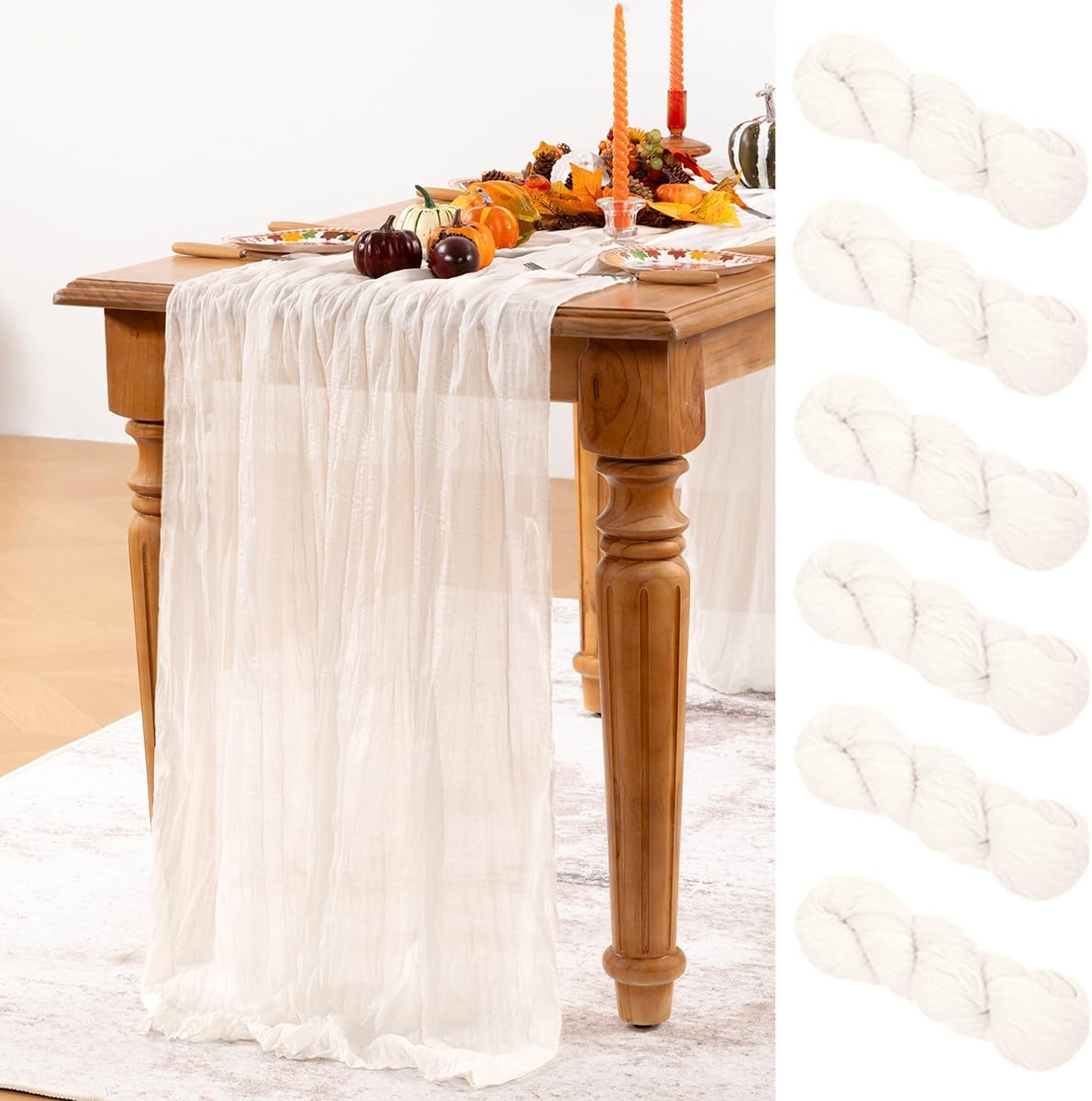 Ivory White Cheesecloth Table Runner 6 Pack Fall Table Runners Boho Gauze 120 Inches White Cheese