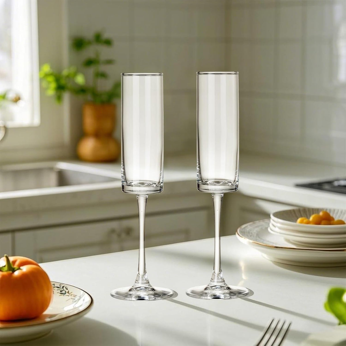 24 Pieces Clear Champagne Flutes 6 OZ Straight Sided Wine Glasses Champagne Long Stem Drinking