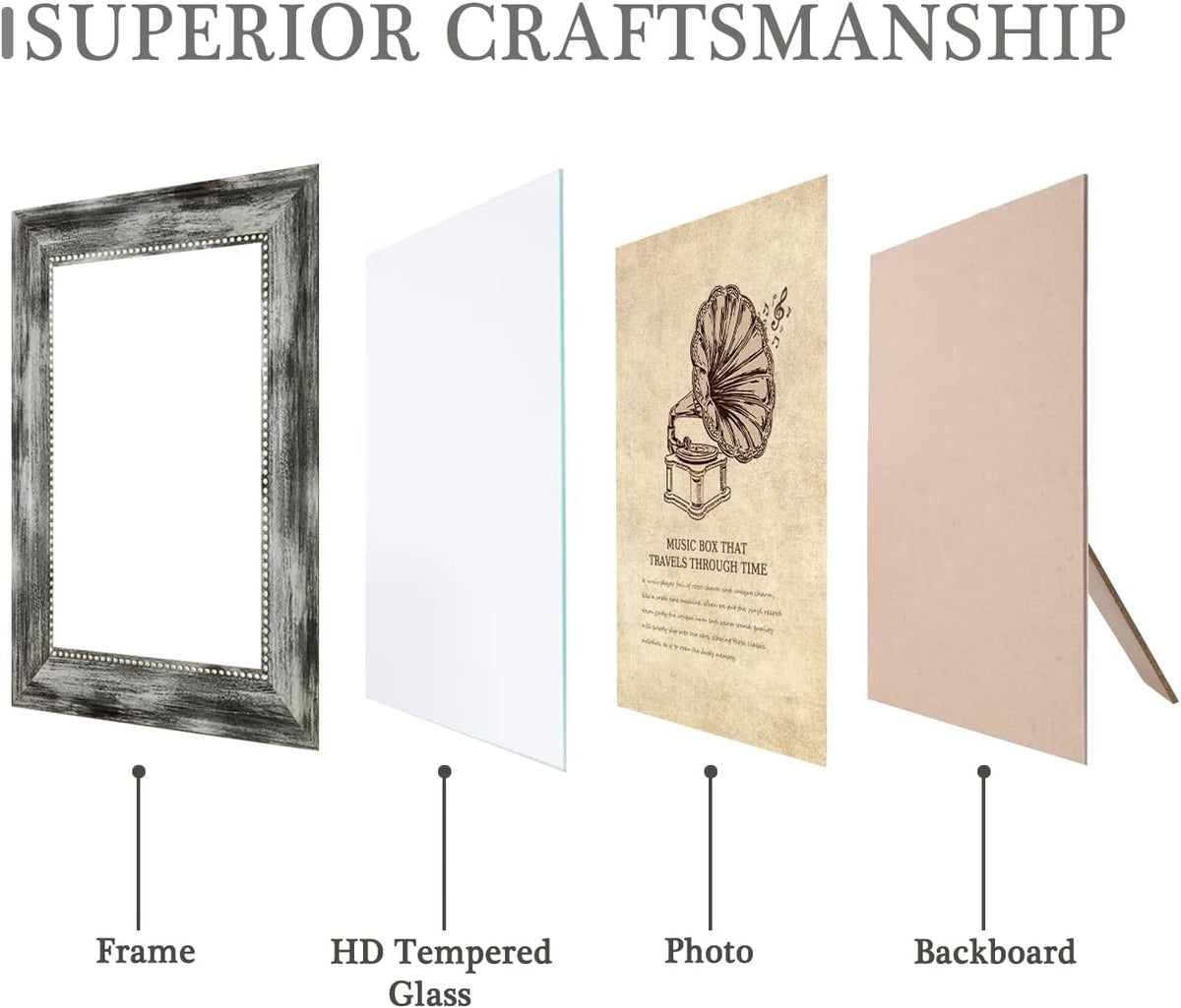 5x7 Picture Frames Set of 4 Vintage Photo Frame, Rustic Retro Photo Frame with Real