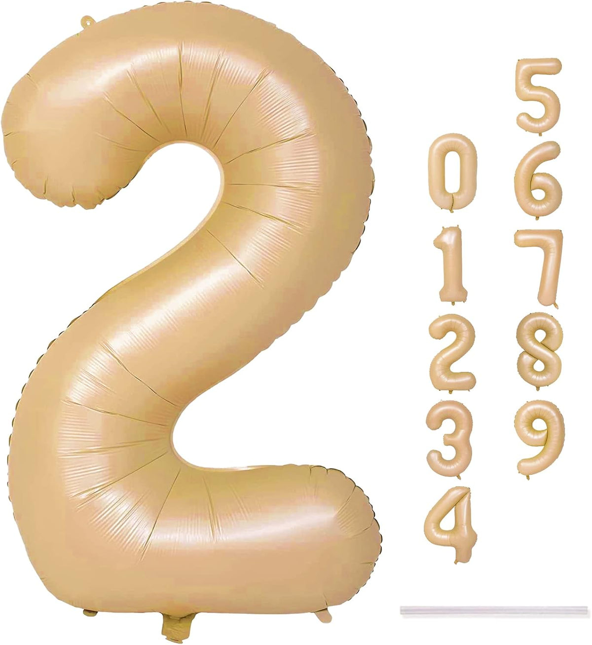 40" Neutral Number 2 Balloon for Boys Girls, Large Self Inflating Nude Helium Foil Number Balloons