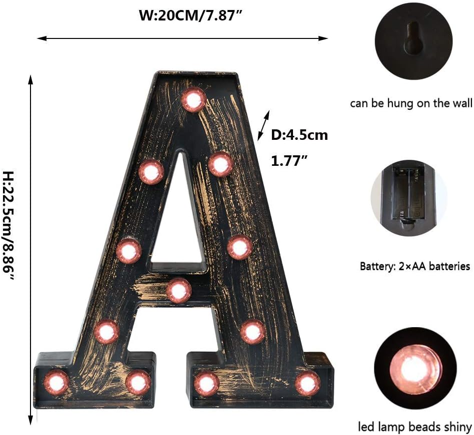 OYCBUZO Golden Black Led Marquee Letter - Industrial, Vintage Style Light Up Alphabet Letter Sign