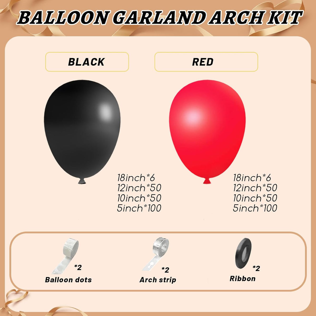 412Pcs Red Black Balloons Garland Arch Kit,18 12 10 5 Inch Different Size Black and Red Balloon