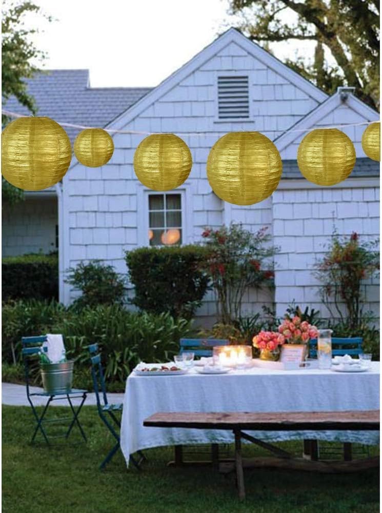 BEISHIDA 12-Inch Gold Paper Lanterns Decorative Chinese/Japanese Hanging Round Paper Lanterns Lamp